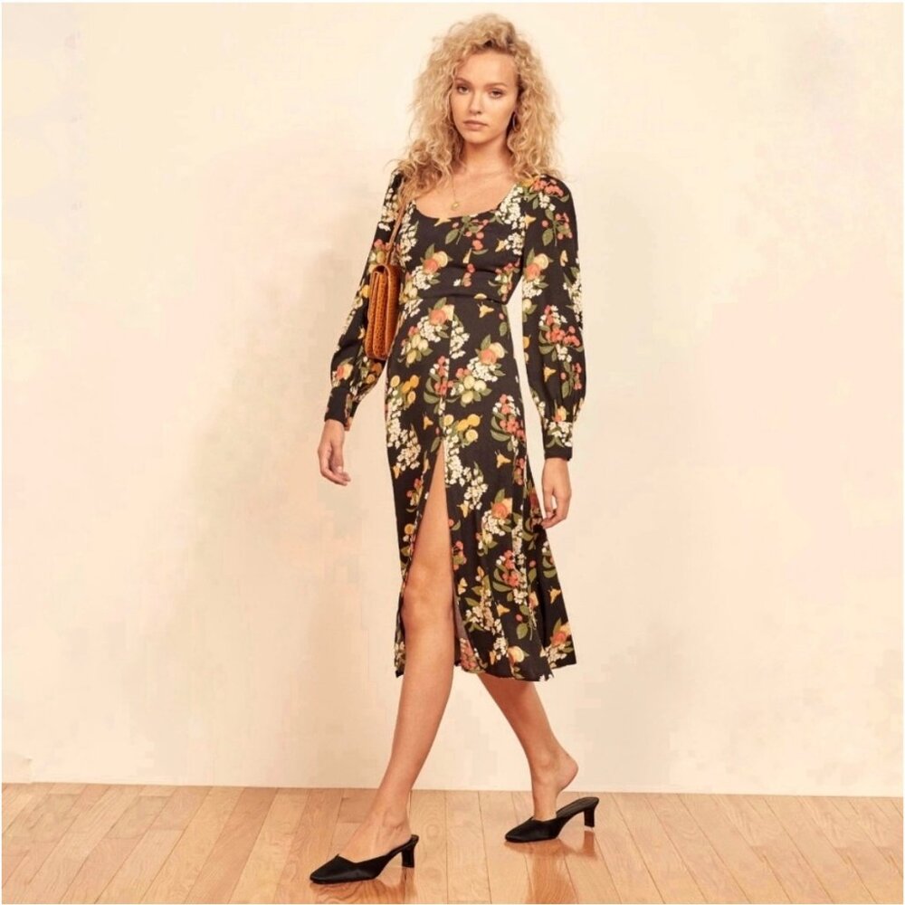 NWT Reformation Alessi Long Sleeve Floral Midi Dress in Summer Soiree